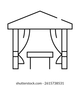 tent with table for eating line icon vector. tent with table for eating sign. isolated contour symbol black illustration