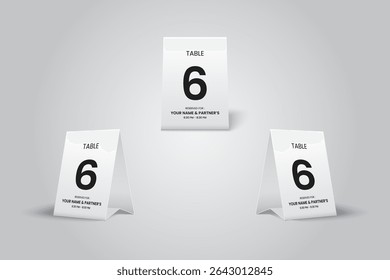 Tent Table Number 6 Card Mockup – white Folded Card for Event Decoration