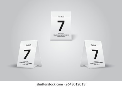 Tent Table Number 7 Card Mockup – white Folded Card for Elegant Event Decoration