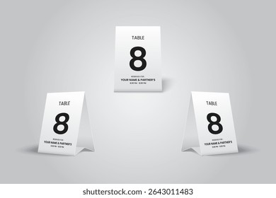 Tent Table Number 8 Card Mockup, Minimalist Folded Card for Elegant Event Decoration