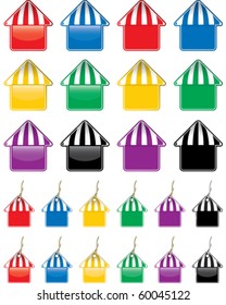 Tent tags and buttons