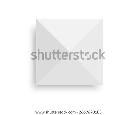 Tent top view. Gazebo awning in square shape. Event, exhibition, cafe or kiosk sunshade. Beach umbrella. Market canopy mockup isolated on white background. Vector realistic illustration.