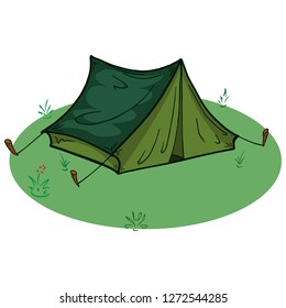 Tent. Tourist tent. Vector of a camping tent. Hand drawn tent for hiking and tourism.