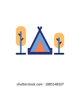 tent and tree icon. camping logo element for outdoor activity. flat icon sign symbol vector illustration