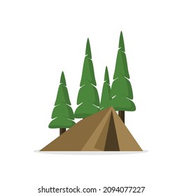 Tent and tree illustration. Nature concept isolated vector. 