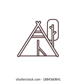 tent and tree outline icon vector illustration