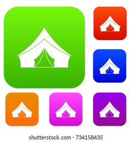 Tent with a triangular roof set icon color in flat style isolated on white. Collection sings vector illustration