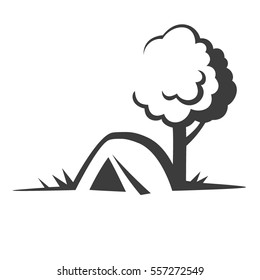 Tent under tree vector silhouette black