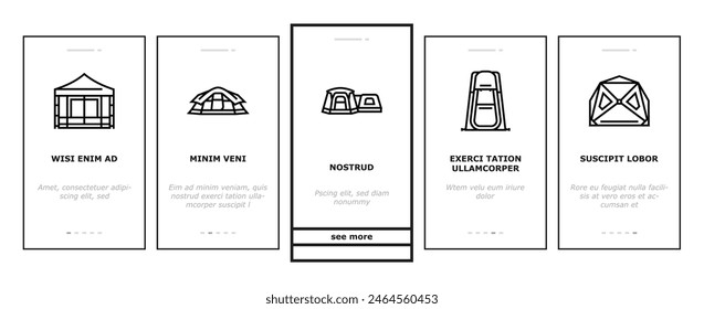 tent vacation travel tourism onboarding mobile vector. outdoor leisure, summer equipment, activity adventure, object shelter, recreation tent vacation travel tourism Illustration