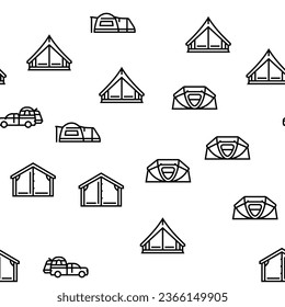 tent vacation travel tourism vector seamless pattern thin line illustration