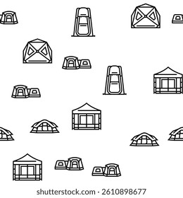 tent vacation travel tourism vector seamless pattern thin line illustration