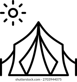 Zelt-Vektordesign im modernen Stil, Campingunterkunft und Outdoor-Trekking-Konzept, Wildnis Abenteuer Illustration. Liniensymbol