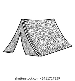 tent vector engraving style hand drawn black and white icon