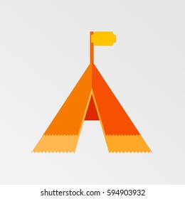 Tent Vector Icon, The symbol of camp with flag on the top. Simple, modern flat vector illustration for mobile app, website or desktop app 