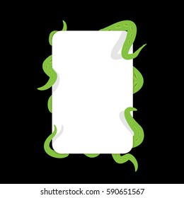 Tentacle and banner. Green Monster hugging white sheet. Cthulhu giant octopus
