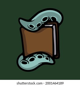Tentacle with book vector concept. Knowledge, science and animal object. Illustration isolated on green background
