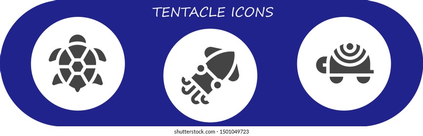 tentacle icon set. 3 filled tentacle icons.  Simple modern icons about  - Turtle, Squid