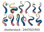 Tentacle leg vector. Octopus monster arm isolated cartoon set. Giant kraken marine scary blue and green gradient drawing png. Underwater ocean squid creature part asset collection for aquatic game