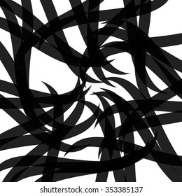Tentacle like shapes with slight transparency. Monochrome, black and white abstract image.