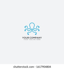 tentacle logo, squid character logo, octopus mascot line art logo