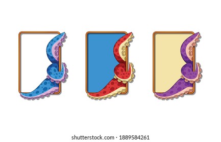 tentacle monsters came out of the frame isolated on white background