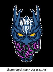 tentacle mouthed samurai head vector