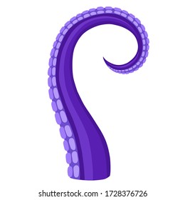 The tentacle of an octopus and cuttlefish. Sea animal with suction cups. Color flat vector illustration. Cartoon isolated on a white background.
