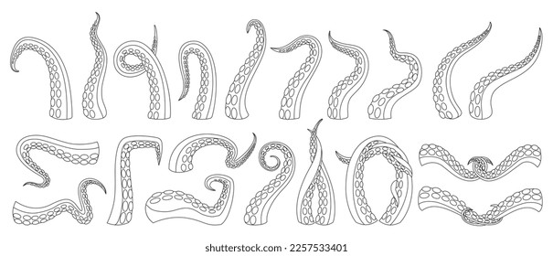 Tentacle of octopus vector black icon set . Collection vector illustration octopus on white background. Isolated black illustration icon set of tentacle for web design.