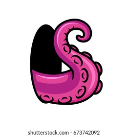 The tentacle with suckers emerges from a black hole vector illustration