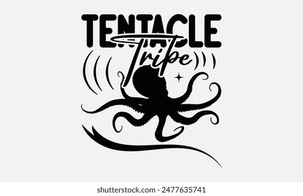 Tentacle Tales - Octopus T-shirt Design,  Isolated on white background, This illustration can be used as a print on t-shirts and bags, cover book, templet, stationary or as a poster.