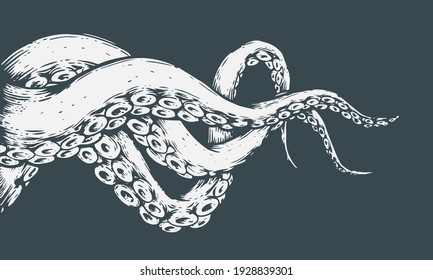 tentacles drawing on deep blue background