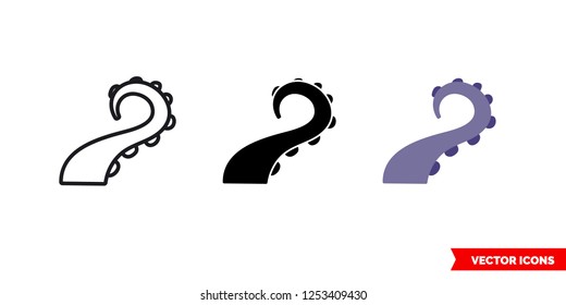 Tentacles Icon Of 3 Types: Color, Black And White, Outline. Isolated Vector Sign Symbol.