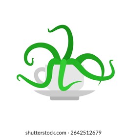 Tentacles from mug. Octopus in cup.