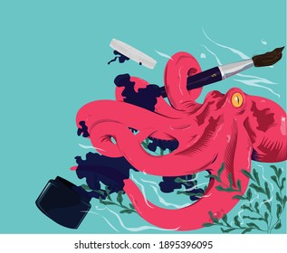 Tentacles. Octopus drawing. Vector illustration. Ink.