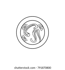 tentacles of an octopus on a plate icon. Sea food element icon. Premium quality graphic design. Signs, outline symbols collection icon for websites, web design, mobile app on white background