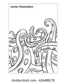 Tentacles octopus, sheet of paper vector illustration