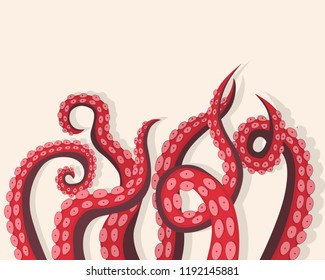Tentacles Octopus Underwater Marine Animal Background Card for Presentation, Marketing or Promotion. Vector illustration of Kraken or Squid