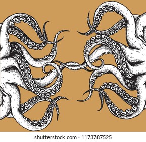 the tentacles on yellow background,hand drawn