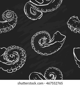 Tentacles pattern including seamless on black background. Hand drawn octopus vector. Tentacles with clipping path.