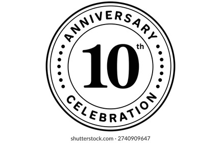Tenth anniversary celebration logo is a simple elegant black and white emblem featuring bold typography and circular design symbolizing a decade of milestones and achievements in a classic and timeless manner suitable for corporate events and commemorations.