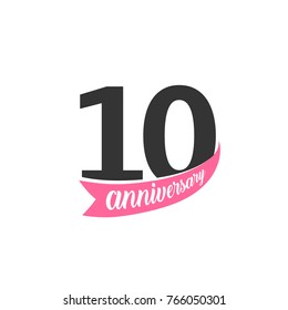 Tenth Anniversary vector logo. Number 10. Illustration for greeting card, invitation, poster, marriage, commemoration, certificate