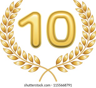 Tenth Anniversay Gold Laurel Wreath Stock Vector (Royalty Free ...