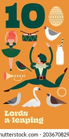 Tenth day of Christmas of the Twelve days of Christmas design template vector, illustration