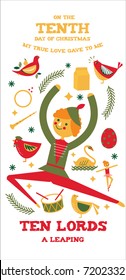 tenth day of christmas from the twelve days of christmas greetings template vector/illustration