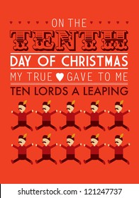 tenth day of the twelve days of christmas template vector/illustration- ten lords a leaping