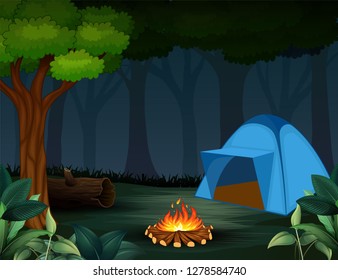 Tents Bonfire On Dark Night Forest Stock Vector (Royalty Free) 1278584740