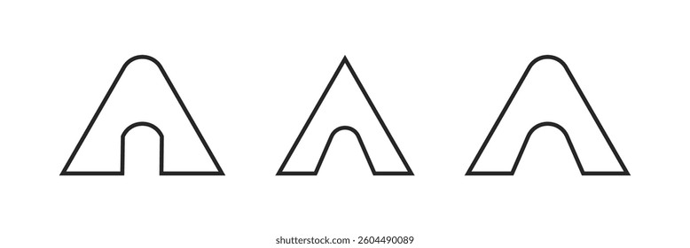 Tents for camping in the nature and for outdoor celebrations. Set of various designs of tents for camping and pavilion tents. Eps 10.