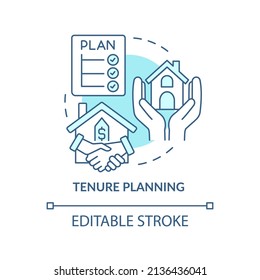 Tenure planning turquoise concept icon. Land-use planning abstract idea thin line illustration. Financial arrangement. Isolated outline drawing. Editable stroke. Arial, Myriad Pro-Bold fonts used