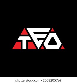 TEO triangle letter logo design with triangle shape. TEO triangle logo design monogram. TEO triangle vector logo template with red color. TEO triangular logo Simple, Elegant, and Luxurious design.