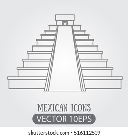 Teotihuacan. Pyramid of the Sun and Pyramid of the Moon. Mexican sights logo. Illustrations coloring.